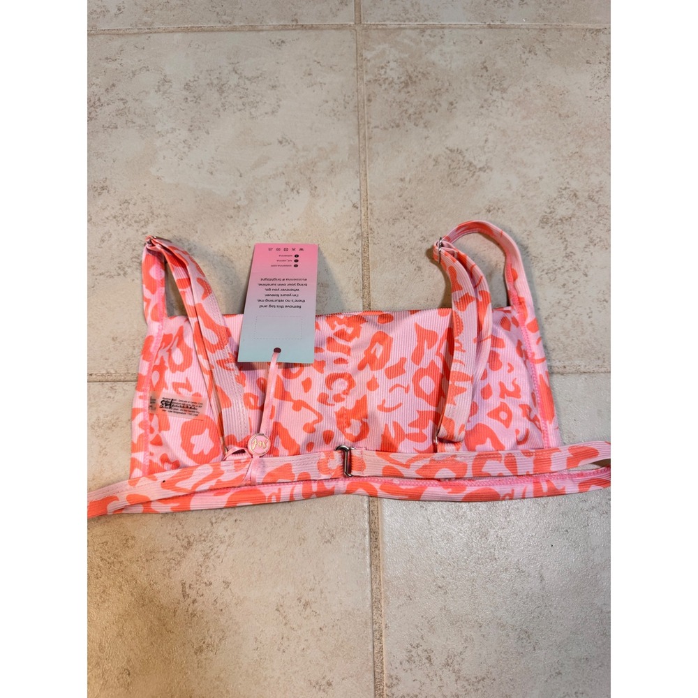 Sol Sienna Pink Orange Leopard Ribbed Bikini Top Large NWT Animal Print Swimwear - Picture 3 of 7